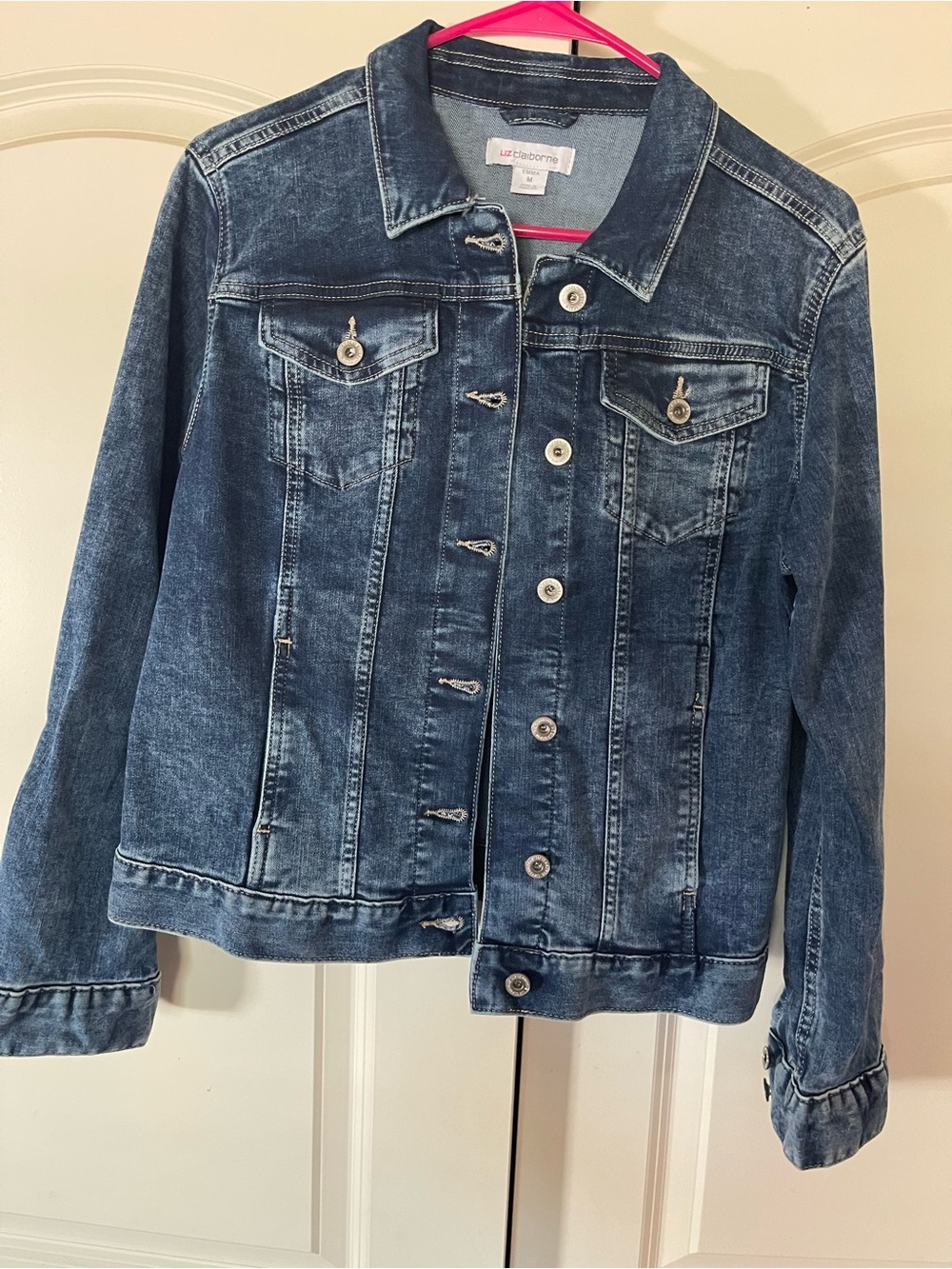 Liz Claiborne Distressed Dark Blue Denim Jacket